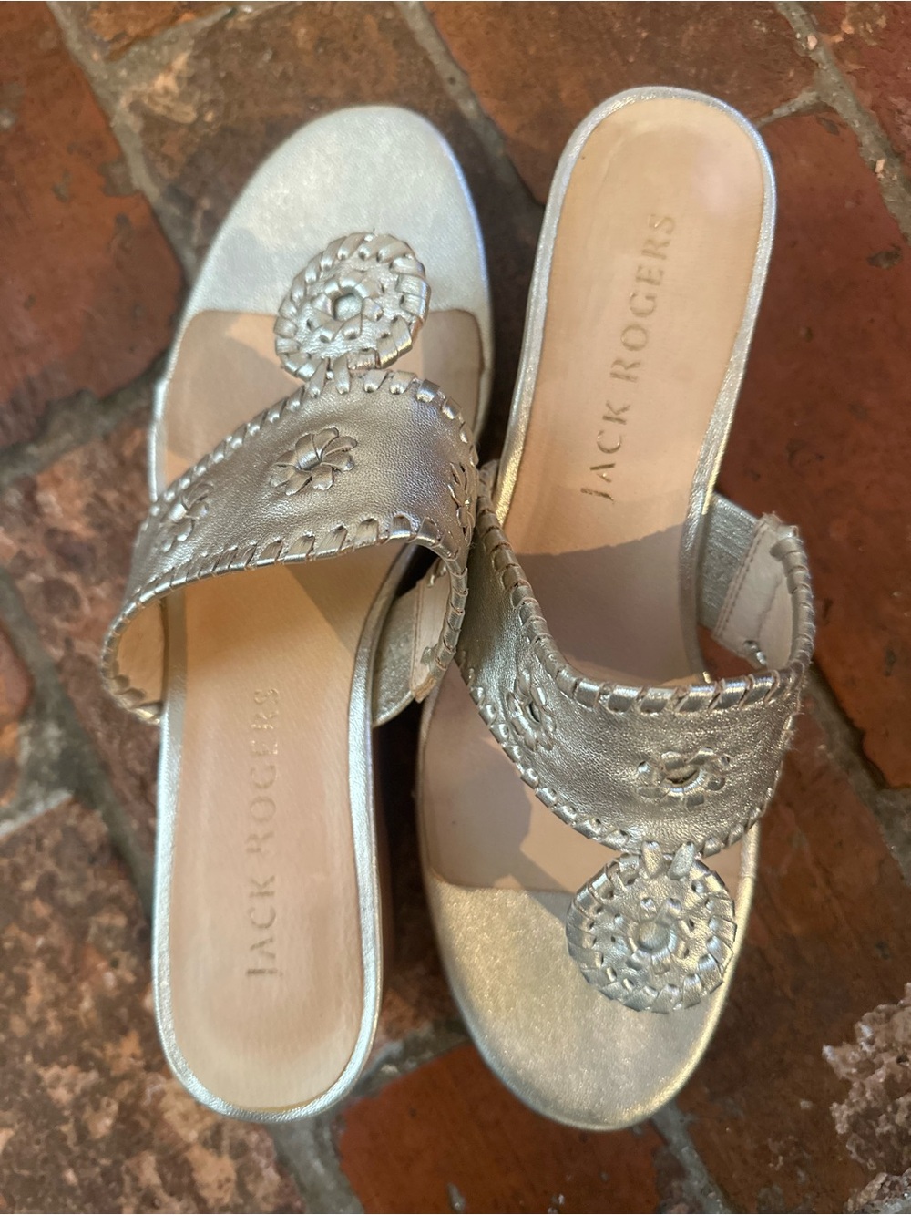 Jack Rogers Women's Jacks Mid Wedge Stacked Leather Heels, Size 10 - Picture 2 of 6